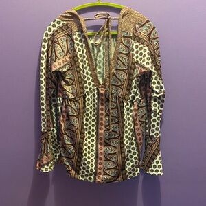 Multicolor Patterned V-Neck Blouse